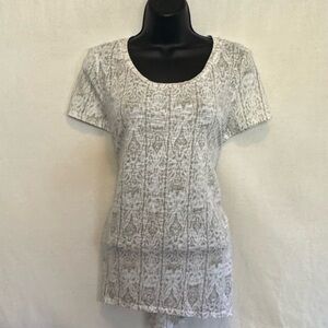 C-41 New Directions White & Tan Short Sleeve‎ Pullover Blouse Size S